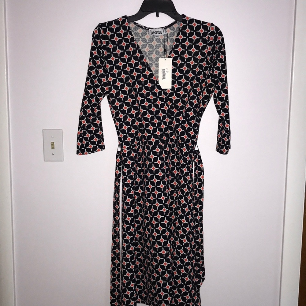 Leota Black and Pink Midi Dress